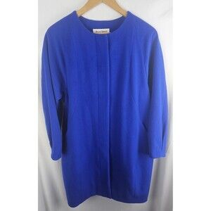 Helene Berman London Coat Jacket Size Medium Cobalt Blue Barrel Wool Cashmere